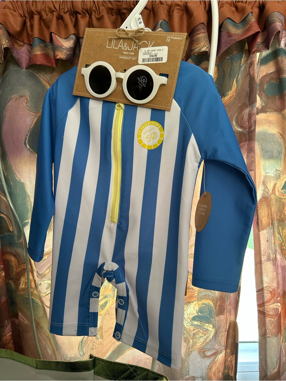 LILA & JACK Blue and White Stripe Long-Sleeve Kids One-Piece